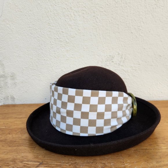 Olivia Latinovich Brown Checkered Bowler Hat - Picture 3 of 7
